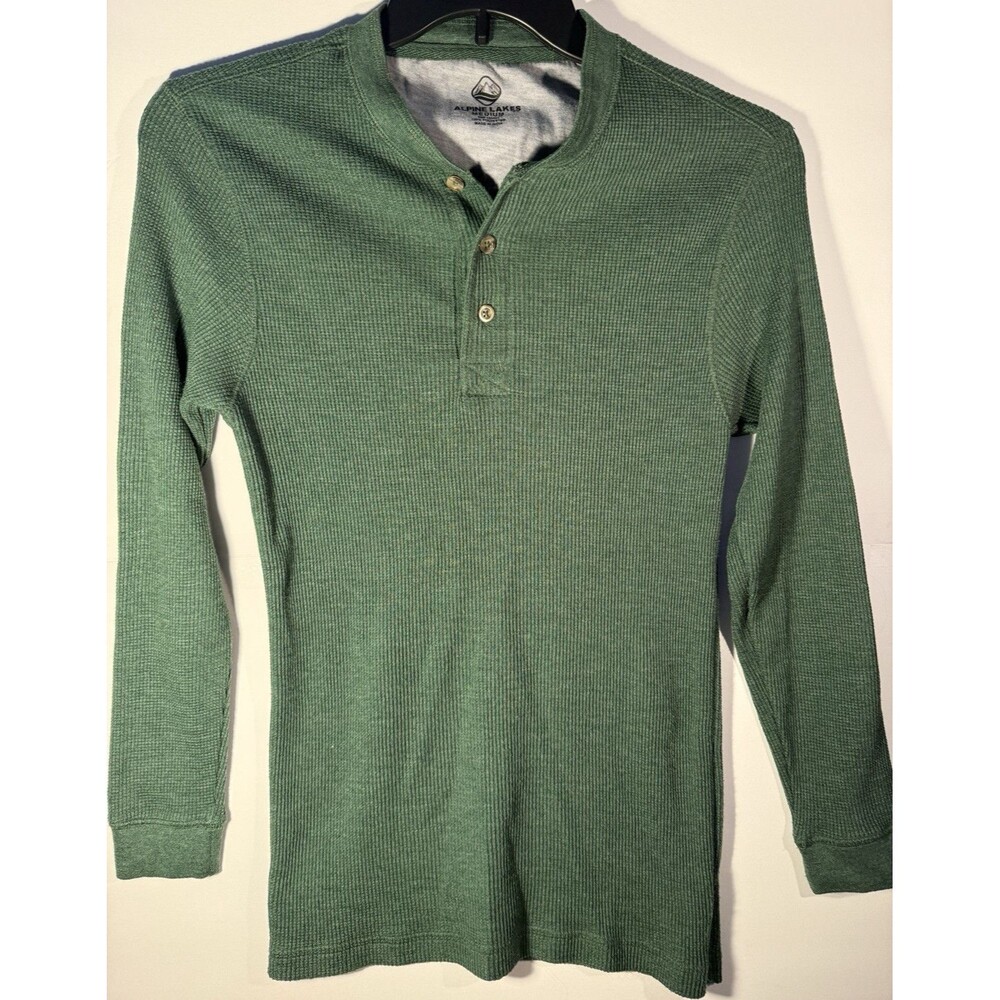 Alpine Lakes Thermal Henley Knit Tee M Green Long Sleeve Polyester Men's